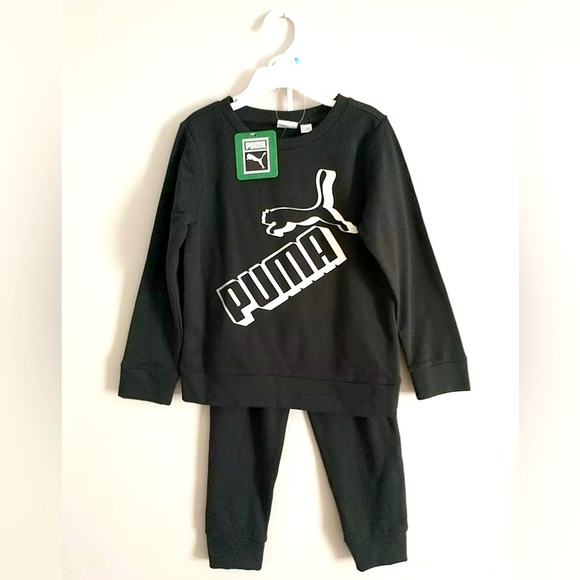 Puma Kids Fleece Pullover Hoodie & Jogger Two Piece Set  Black Casual NWT - Picture 1 of 4